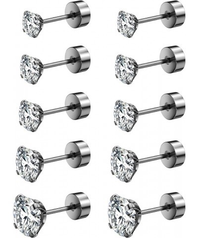 5 Pairs Stud Earrings Set, Hypoallergenic Cubic Zirconia 316L Earrings Stainless Steel CZ Earrings 3-8mm (Steel color) E1 $7....