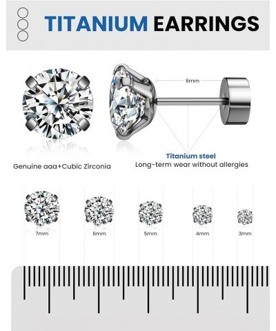 5 Pairs Stud Earrings Set, Hypoallergenic Cubic Zirconia 316L Earrings Stainless Steel CZ Earrings 3-8mm (Steel color) E1 $7....