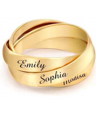 Triple Band Ring Personalized 925 Sterling Silver Customized Three Name Circle Band Rings Engraved Names Ring for Women gold ...