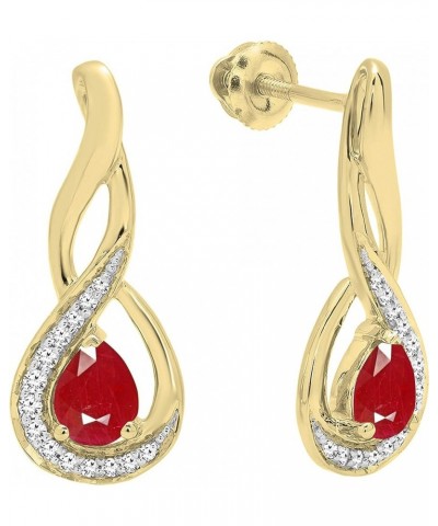 5X4 MM Each Pear Gemstone & Round Diamond Ladies Infinity Teardrop Earrings, Available In 10K/14K/18K Gold Ruby in 18K Yellow...