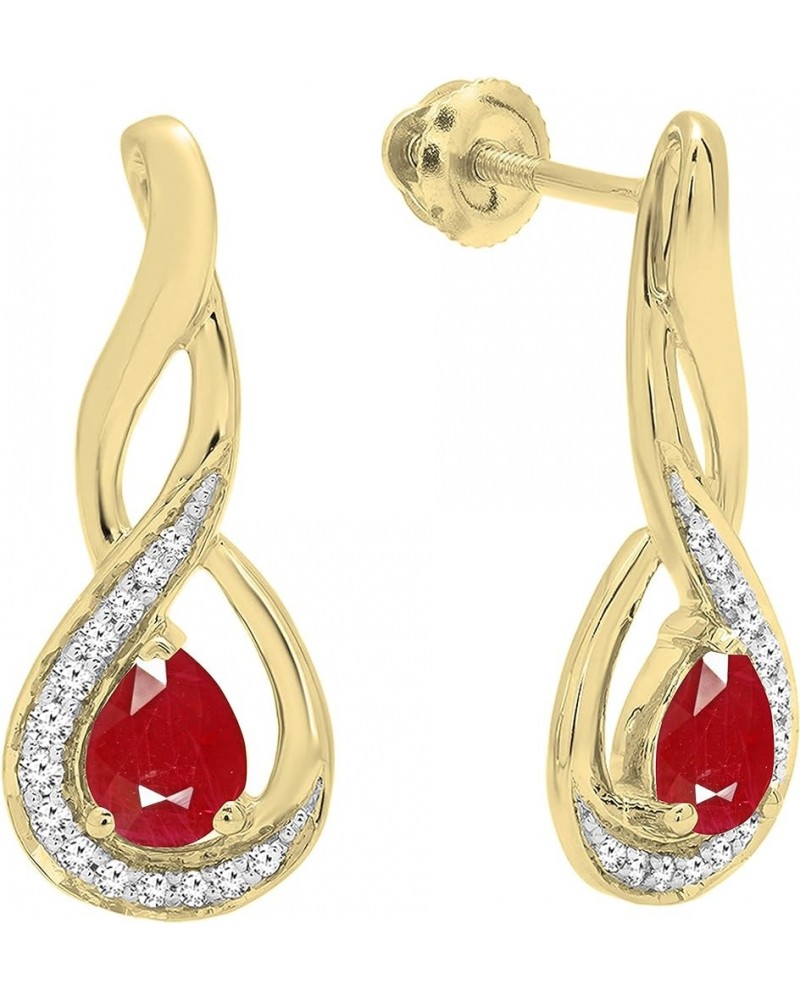 5X4 MM Each Pear Gemstone & Round Diamond Ladies Infinity Teardrop Earrings, Available In 10K/14K/18K Gold Ruby in 18K Yellow...