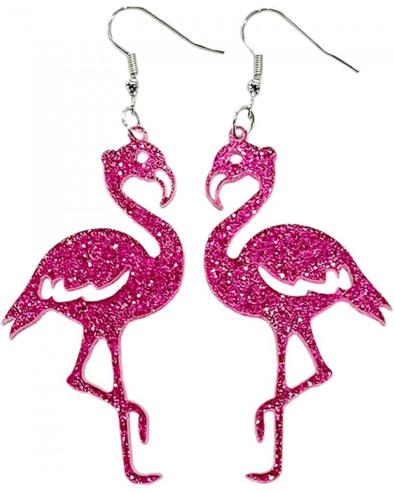 Cute Pink Flamingo Glitter Acrylic Dangle Drop Earrings for Women Girls Girlfriend Lightweight Animal Bird Earrings Valentine...