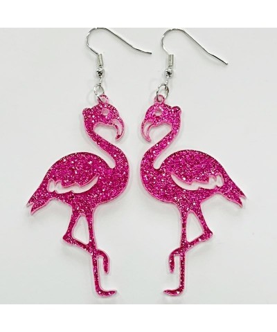 Cute Pink Flamingo Glitter Acrylic Dangle Drop Earrings for Women Girls Girlfriend Lightweight Animal Bird Earrings Valentine...