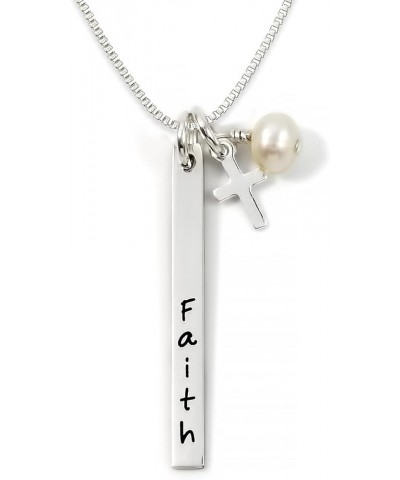 Skinny Name Bar with Mini Cross and Swarovski Pearl Personalized Name Necklace. Customize 2 Sterling Silver Rectangular Penda...