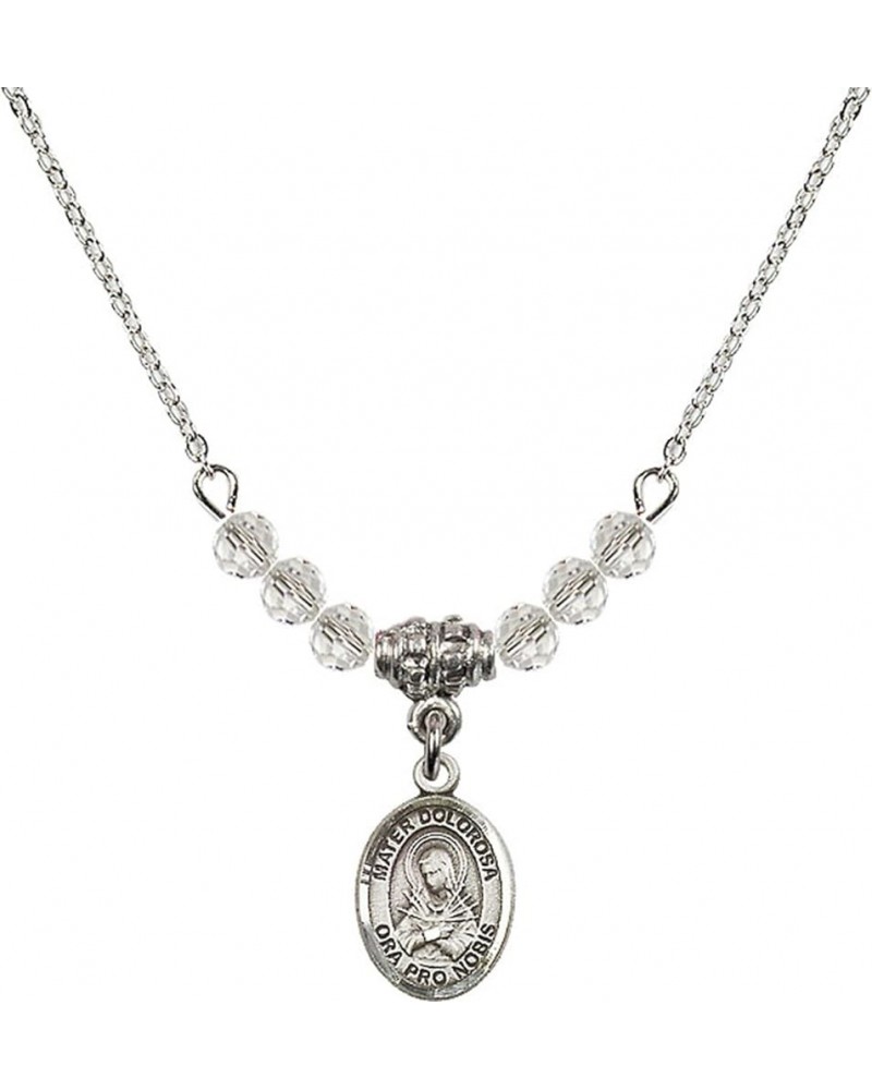 April Birth Month Bead Necklace with Catholic Patron Saint Petite Charm, 18 Inch Mater Dolorosa $32.44 Necklaces