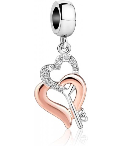 Lock and Key Love Dangle Heart Rose Glod Plated Women Bead Charms Fits Pandora Bracelets key rose $7.94 Bracelets