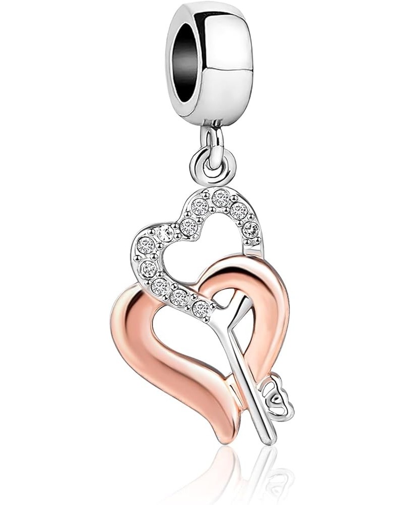 Lock and Key Love Dangle Heart Rose Glod Plated Women Bead Charms Fits Pandora Bracelets key rose $7.94 Bracelets