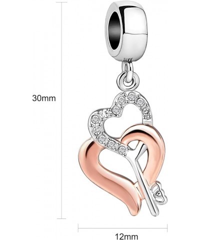 Lock and Key Love Dangle Heart Rose Glod Plated Women Bead Charms Fits Pandora Bracelets key rose $7.94 Bracelets