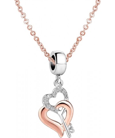 Lock and Key Love Dangle Heart Rose Glod Plated Women Bead Charms Fits Pandora Bracelets key rose $7.94 Bracelets