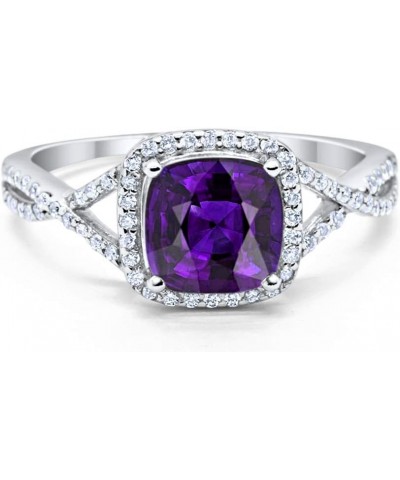 Halo Infinity Shank Engagement Ring Cushion Created Round Cubic Zirconia 925 Sterling Silver Choose Color Simulated Amethyst ...