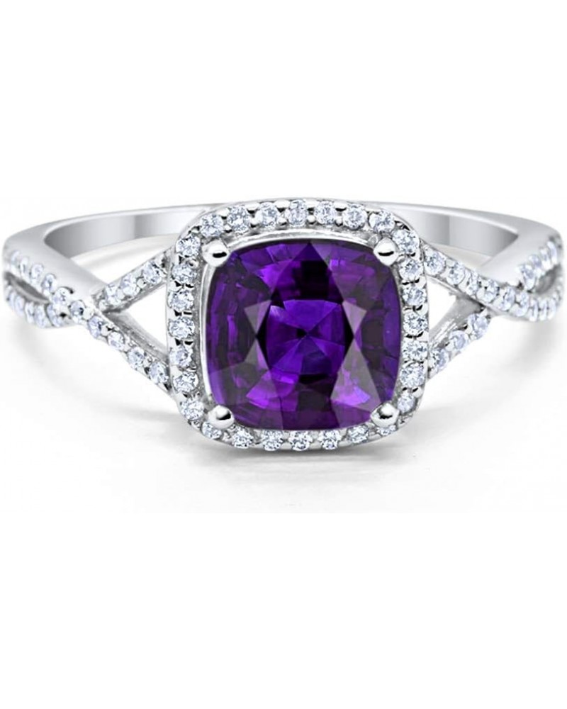 Halo Infinity Shank Engagement Ring Cushion Created Round Cubic Zirconia 925 Sterling Silver Choose Color Simulated Amethyst ...