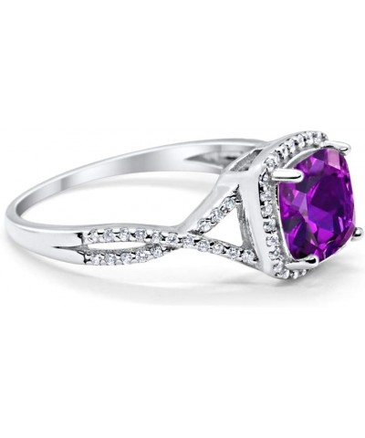 Halo Infinity Shank Engagement Ring Cushion Created Round Cubic Zirconia 925 Sterling Silver Choose Color Simulated Amethyst ...