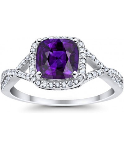 Halo Infinity Shank Engagement Ring Cushion Created Round Cubic Zirconia 925 Sterling Silver Choose Color Simulated Amethyst ...