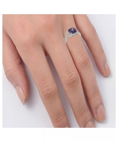 Halo Infinity Shank Engagement Ring Cushion Created Round Cubic Zirconia 925 Sterling Silver Choose Color Simulated Amethyst ...