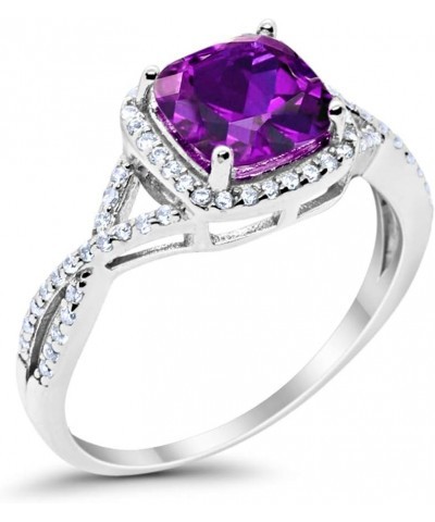 Halo Infinity Shank Engagement Ring Cushion Created Round Cubic Zirconia 925 Sterling Silver Choose Color Simulated Amethyst ...