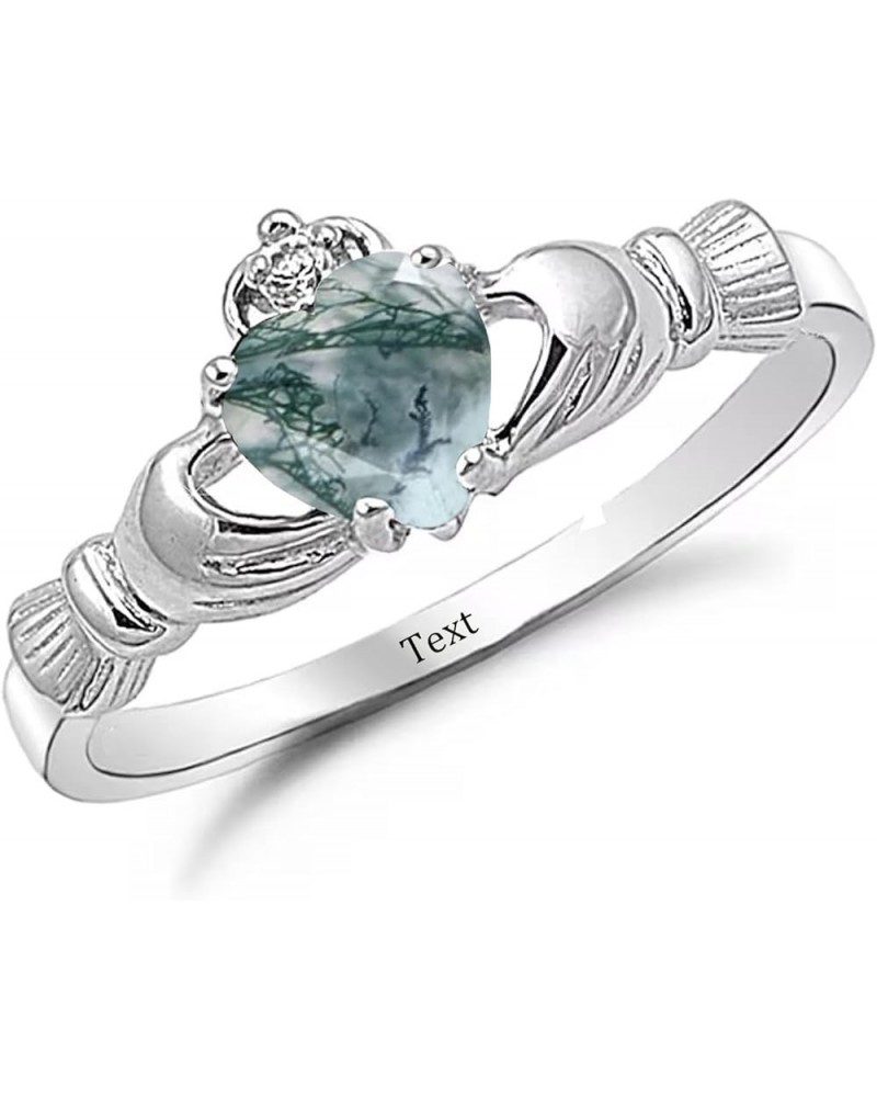 925 Sterling Silver Claddagh Rings for Women Irish Celtic Knot Claddagh Ring with Heart Shape Moss Agate, Wedding Brand Jewel...