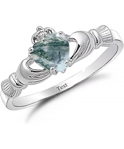 925 Sterling Silver Claddagh Rings for Women Irish Celtic Knot Claddagh Ring with Heart Shape Moss Agate, Wedding Brand Jewel...