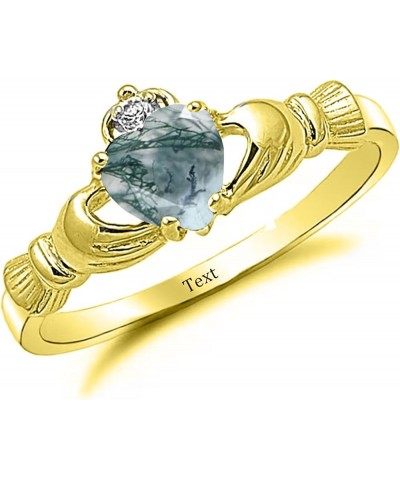 925 Sterling Silver Claddagh Rings for Women Irish Celtic Knot Claddagh Ring with Heart Shape Moss Agate, Wedding Brand Jewel...