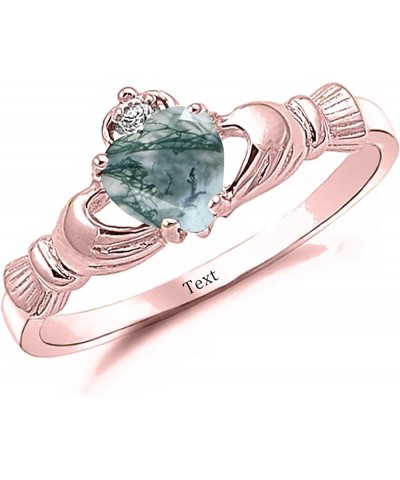 925 Sterling Silver Claddagh Rings for Women Irish Celtic Knot Claddagh Ring with Heart Shape Moss Agate, Wedding Brand Jewel...