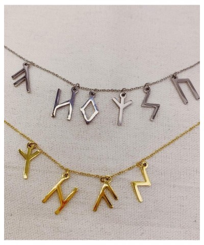 2 Pieces Thor's Hammer Mjolnir +The Elder Futhark Runes Mjolnir Pendant for Women Viking Necklace Chain 18K Gold Plated Nordi...