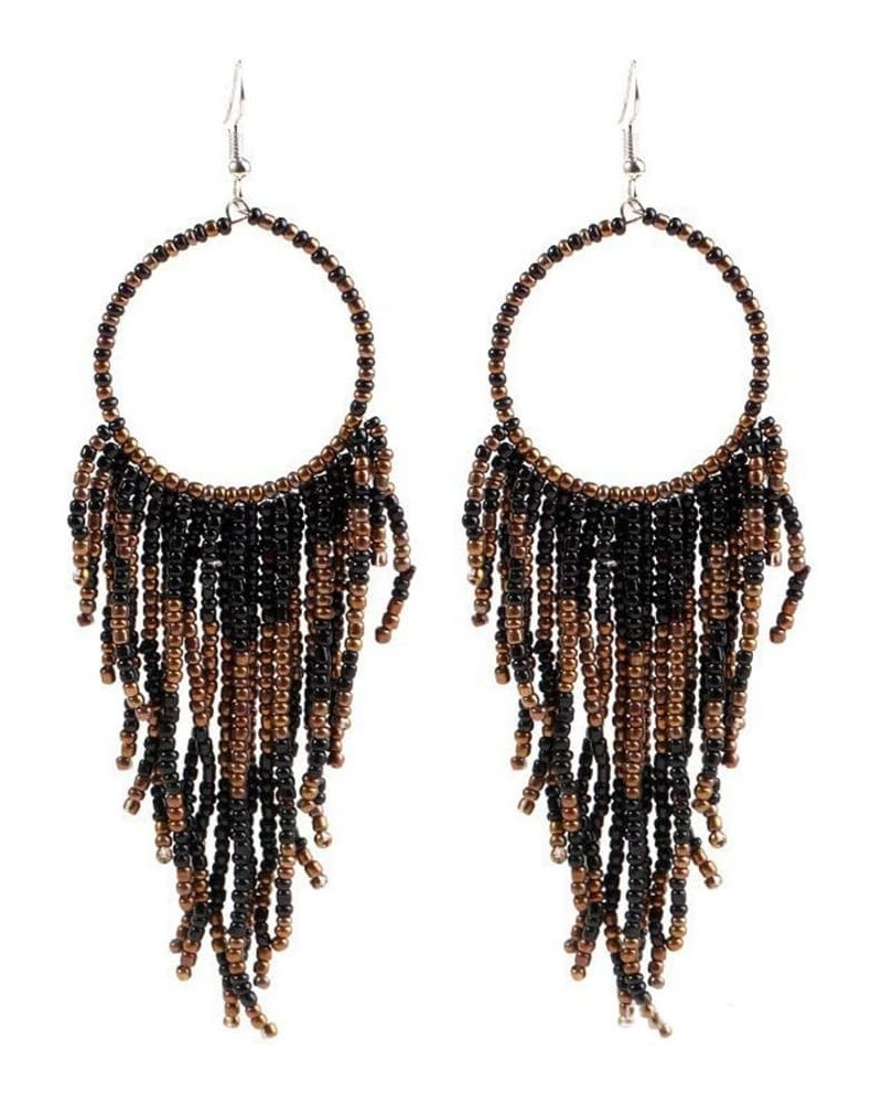 Long Beaded Tassel Earrings Bohemian Handmade Seed Beaded Round Tassel Dangle Earrings for Women Girls Summer Jewelry Black $...