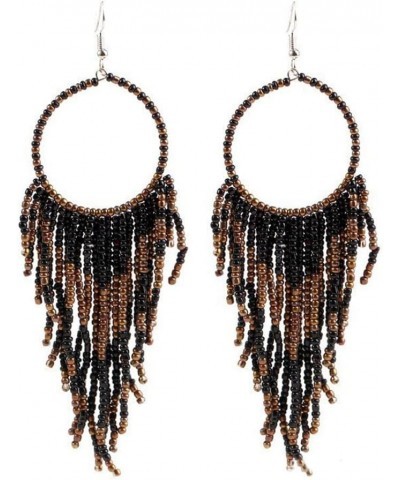 Long Beaded Tassel Earrings Bohemian Handmade Seed Beaded Round Tassel Dangle Earrings for Women Girls Summer Jewelry Black $...