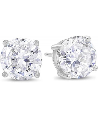 White Gold Plated SIlver CZ Stud Earrings for Women and Girls | Round Brilliant Cut CZ Cubic Zirconia Hypoallergenic Silver P...