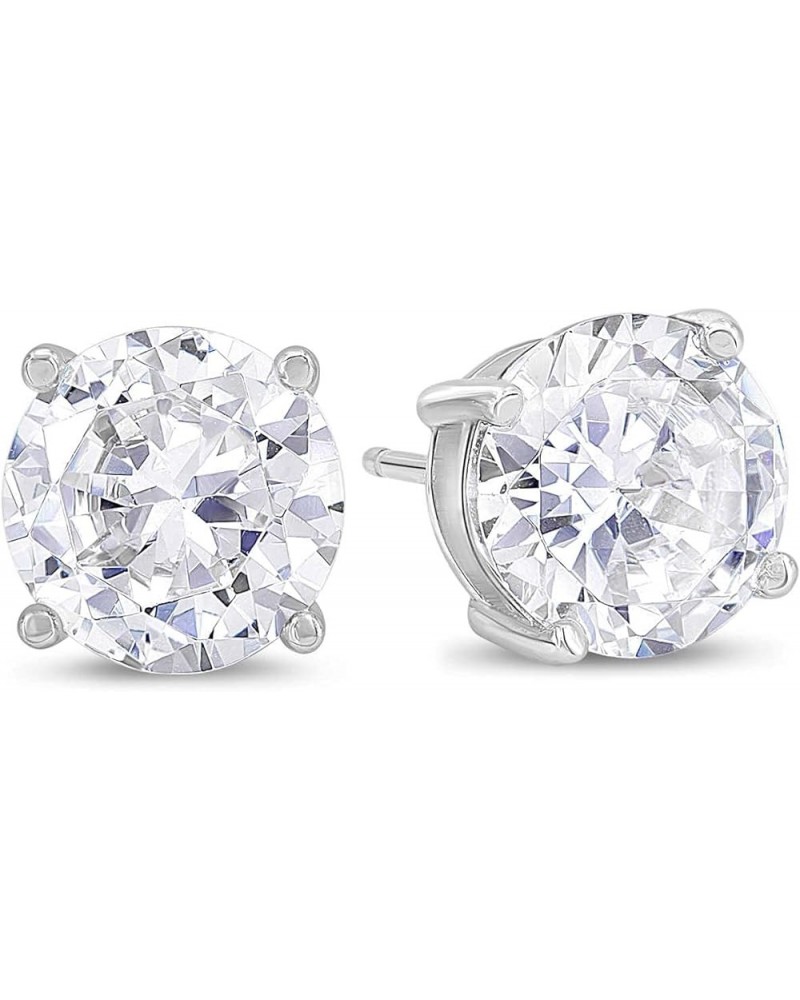 White Gold Plated SIlver CZ Stud Earrings for Women and Girls | Round Brilliant Cut CZ Cubic Zirconia Hypoallergenic Silver P...