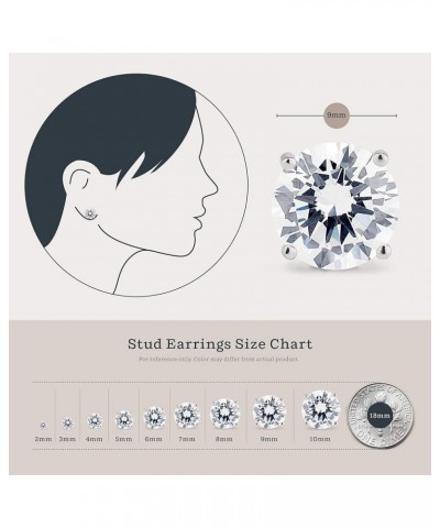 White Gold Plated SIlver CZ Stud Earrings for Women and Girls | Round Brilliant Cut CZ Cubic Zirconia Hypoallergenic Silver P...