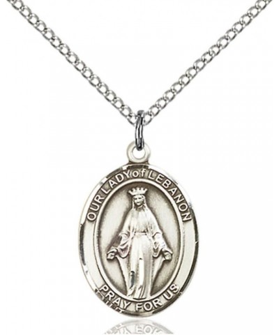 Our Lady of Lebanon Hand-Crafted Oval Medal Pendant in Sterling Silver Engraved 3/4 x 1/2 inch $45.57 Necklaces