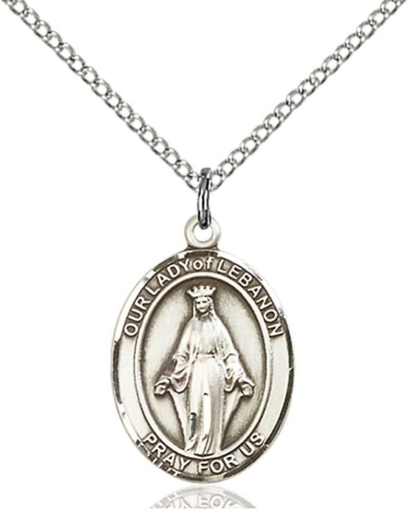 Our Lady of Lebanon Hand-Crafted Oval Medal Pendant in Sterling Silver Engraved 3/4 x 1/2 inch $45.57 Necklaces