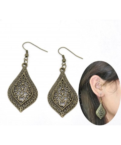 Antique Teardrop Hook Dangle Earrings with Filigree Flower Pendant Lightweight Drop Earrings for Womens Girls Hammered Earrin...