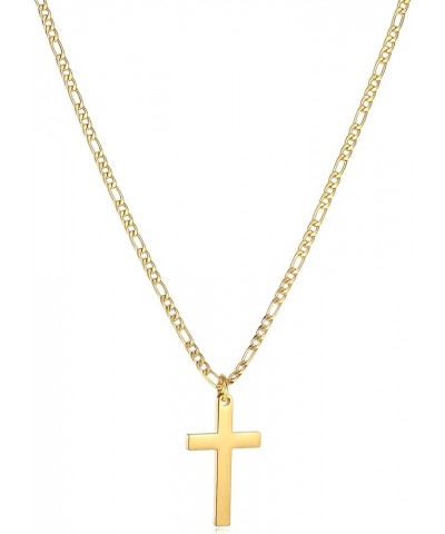 Cross Necklace for Men-Figaro Chain Stainless Steel/18k Gold Plated Plain Polishd Cross Pendant Necklace Simple Faith Jewelry...