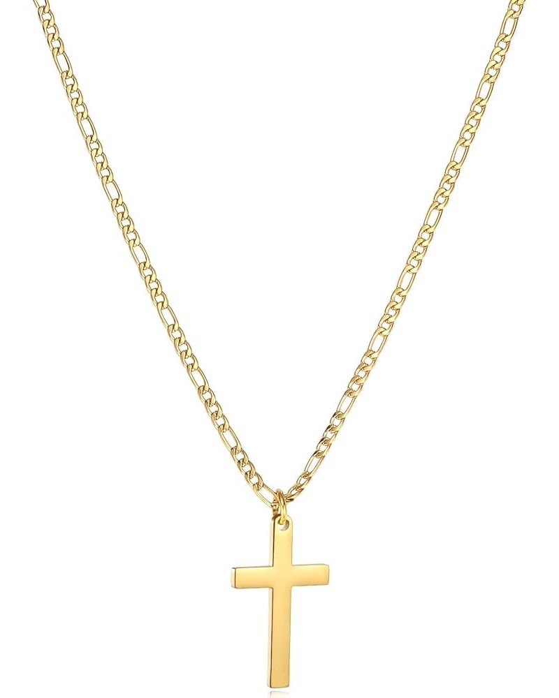 Cross Necklace for Men-Figaro Chain Stainless Steel/18k Gold Plated Plain Polishd Cross Pendant Necklace Simple Faith Jewelry...