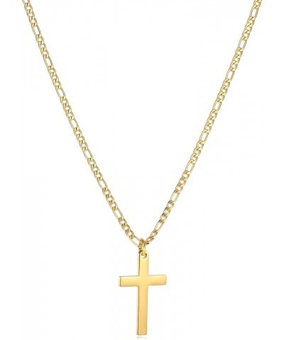 Cross Necklace for Men-Figaro Chain Stainless Steel/18k Gold Plated Plain Polishd Cross Pendant Necklace Simple Faith Jewelry...