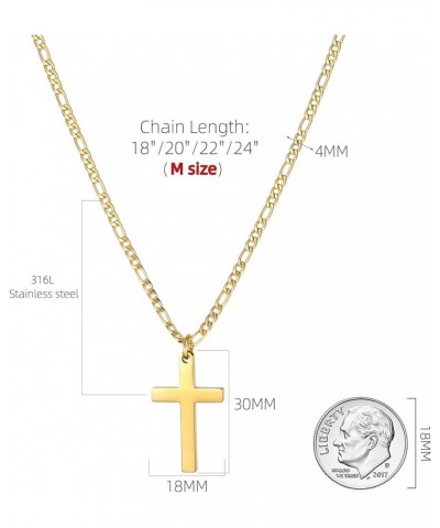 Cross Necklace for Men-Figaro Chain Stainless Steel/18k Gold Plated Plain Polishd Cross Pendant Necklace Simple Faith Jewelry...