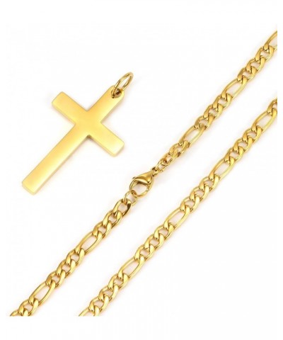 Cross Necklace for Men-Figaro Chain Stainless Steel/18k Gold Plated Plain Polishd Cross Pendant Necklace Simple Faith Jewelry...