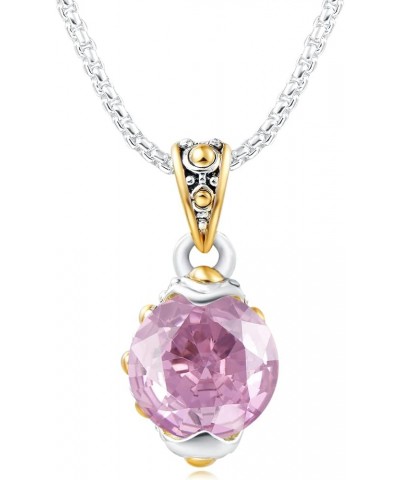 Two Tone 16mm CZ Dots Pendant Necklace 16 Inch 2mm Box Chain 4 Inch Extension Chain Birthstone Color Necklace Pink CZ $13.50 ...