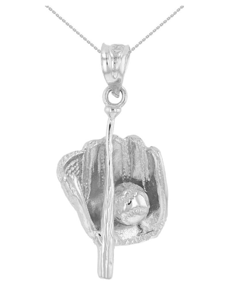 Fine 925 Sterling Silver Baseball, Bat and Glove Sports Pendant Necklace 18.0 Inches $15.29 Necklaces