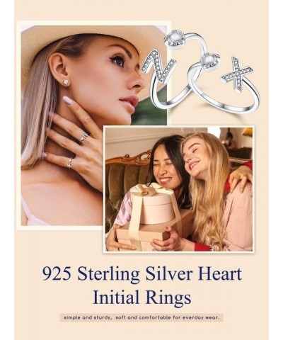 925 Sterling Silver Heart Initial Rings for Women Teen Girls Capital Letter Initial Stackable Rings for Women Girls Alphabet ...