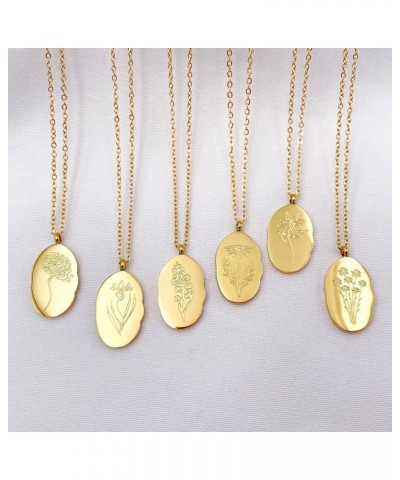 Birth Month Flower Necklace Irregular Oval Pendant Stainless Steel 18K Gold Necklace September $6.29 Necklaces