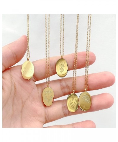 Birth Month Flower Necklace Irregular Oval Pendant Stainless Steel 18K Gold Necklace September $6.29 Necklaces