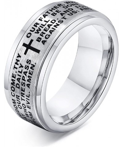 Anxiety Ring for Women Men Christian Lord's Prayer Cross Ring Stainless Steel Spinner Cross Ring for Anxiety Relief Laser Eng...