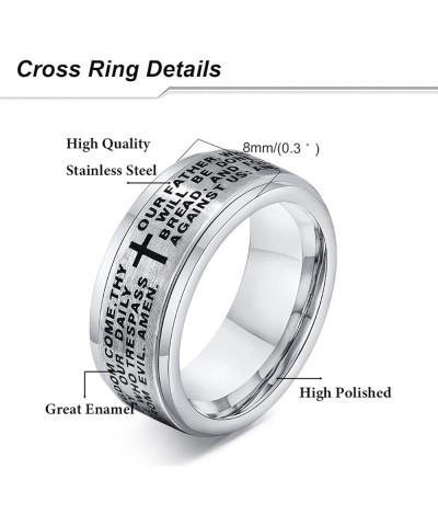 Anxiety Ring for Women Men Christian Lord's Prayer Cross Ring Stainless Steel Spinner Cross Ring for Anxiety Relief Laser Eng...