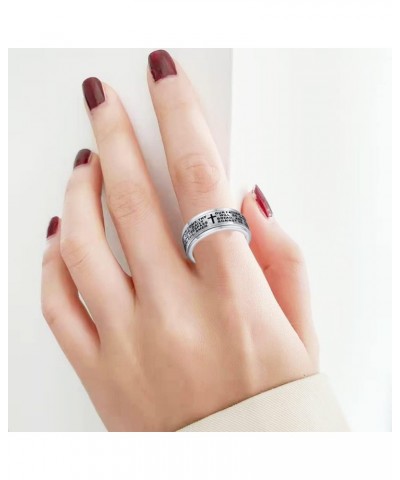 Anxiety Ring for Women Men Christian Lord's Prayer Cross Ring Stainless Steel Spinner Cross Ring for Anxiety Relief Laser Eng...