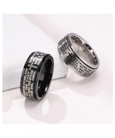 Anxiety Ring for Women Men Christian Lord's Prayer Cross Ring Stainless Steel Spinner Cross Ring for Anxiety Relief Laser Eng...