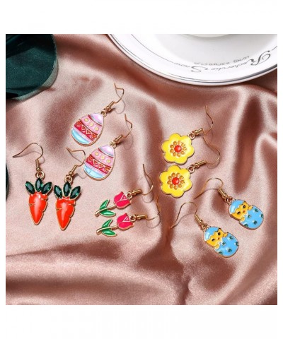 12 Pairs Easter Earrings Hypoallergenic Bunny Colorful Egg Chick Carrot Dangle Earrings Enamel Cute Rabbit Flower Butterfly D...