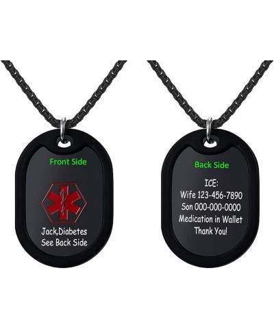 MZZJ Free Engraving Medical Alert ID Military Army Round Large Dog Tag with Black Silence Necklace High Polish Stainless Stee...