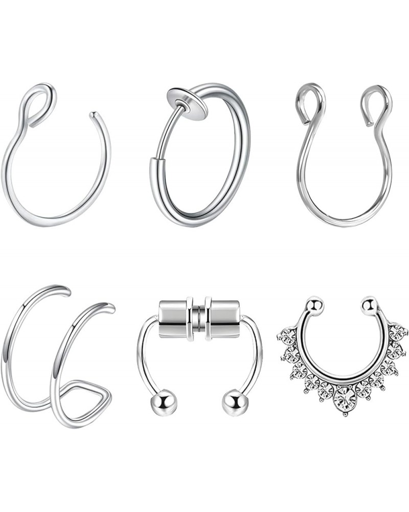 Fake Nose Rings Fake Septum Fake Nose Ring Fake Nose Hoop Stainless Steel Faux Piercing Nose Rings Fake Septum Rings Fake Lip...