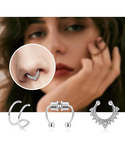 Fake Nose Rings Fake Septum Fake Nose Ring Fake Nose Hoop Stainless Steel Faux Piercing Nose Rings Fake Septum Rings Fake Lip...